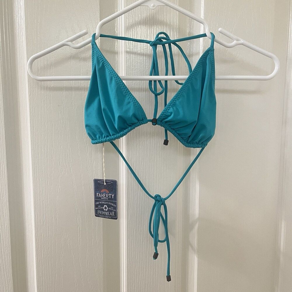 Faherty Brand Triangle String Bikini Top Aegean Turquoise Women's Size Large
